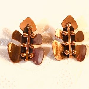 Leaf Earrings Large Copper Color Pierced Philodendron Mid Century Modernist 60’s